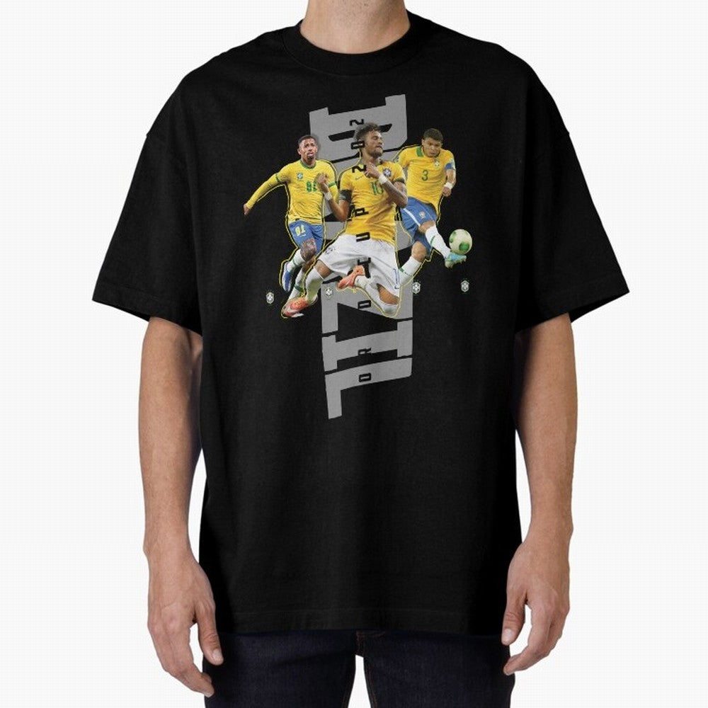 Brazil World cup 2022 Oversized T-Shirt Bring a Vintage Feel to Global Football Passion for FIFA World Cup 2026 Group Stage, Centered on Mbappe and Neymar, Spain, Football Festival Excitement, Trophy Ambitions, Country Rivalries and Star Player