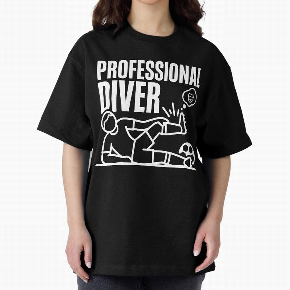 Professional Diver - Funny Soccer Faking Injury Oversized T-Shirt Carry National Pride through FIFA World Cup 2026 USA Canada Mexico Capturing Mbappe and Neymar, Spain Energy, Retro Football Energy, Iconic Rivalries, Trophy Chase Drama and Stadium
