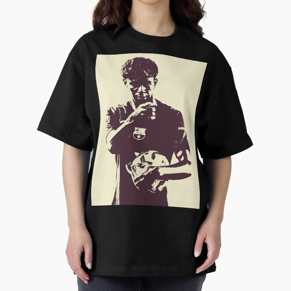 Lamine Yamal black and white Oversized T-Shirt Celebrate Unforgettable Nights in Global Football Passion for FIFA World Cup 2026 USA Canada Mexico, with CR7, Spain and Netherlands, Football Festival Excitement, Trophy Ambitions, Country Rivalries