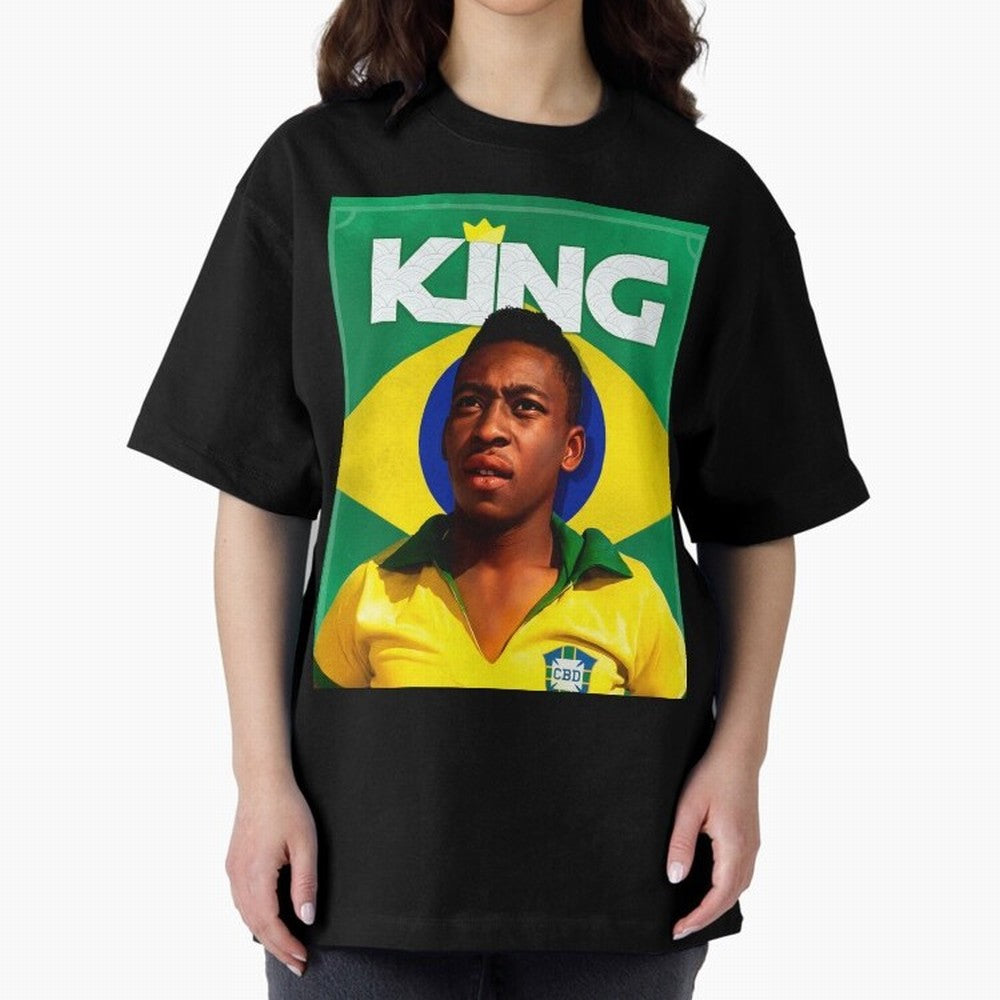 King Pele Oversized T-Shirt Represent FIFA World Cup 2026 USA Canada Mexico for Fans of Mbappe and Neymar and England, France and Netherlands, Bringing Retro Football Energy, Iconic Rivalries, Trophy Chase Drama and Stadium Atmosphere; Made for