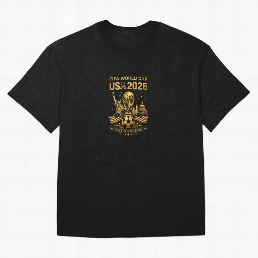 Fifa World Cup USA 2026 Gold Soccer Football Classic T-Shirt Make Every Match About FIFA World Cup 2026 USA Canada Mexico Spirit, Featuring Spain and Netherlands, Cristiano Ronaldo, Championship Spirit, Famous Goals, Roaring Crowds and