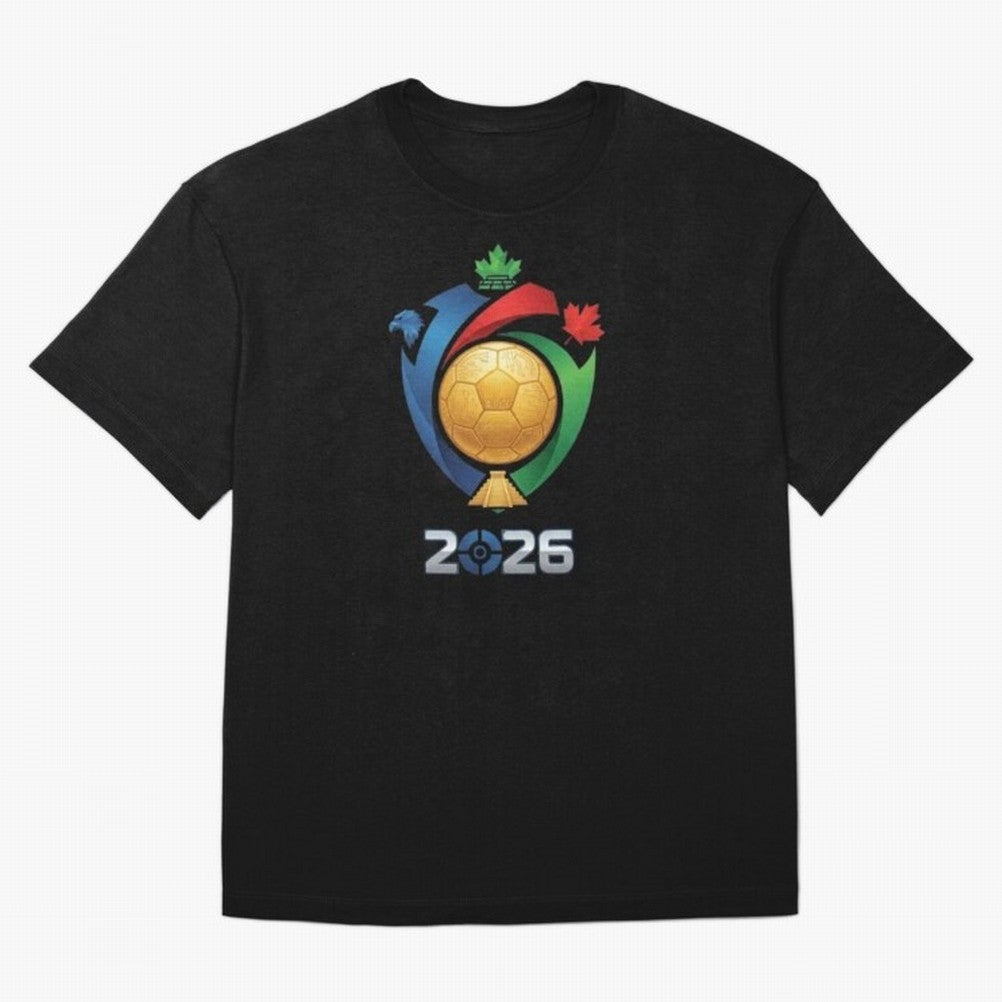 Golden Soccer Ball 2026 Host Nations Emblem Classic T-Shirt Capture Stadium Memories from FIFA World Cup 2026 for Fans of Neymar and Portugal, Bringing Worldwide Fan Energy, Dramatic Goals, Stadium Lights and Championship Celebrations; Made for