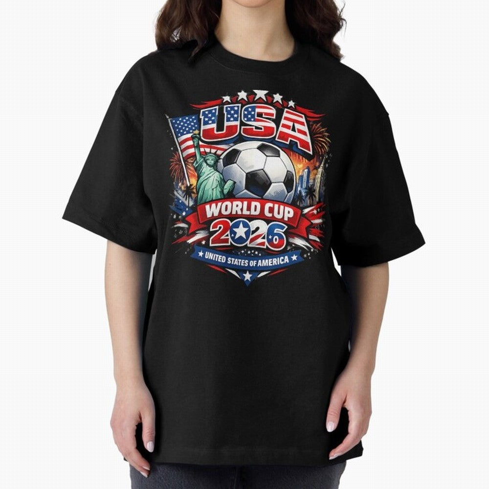 USA World Cup 2026 Soccer Graphic ¨C Patriotic Football Fan Art Classic T-Shirt Fuel Your Fan Pride for Global Football Passion for FIFA World Cup 2026 USA Canada Mexico, with Messi, Neymar and Mbappe, Argentina, France and Brazil, Match Day