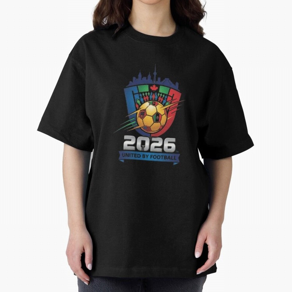 2026 World Cup United by Football Shield Emblem with Skyline Classic T-Shirt Celebrate the Next Chapter of FIFA World Cup 2026 USA Canada Mexico Centered on Messi, Neymar and Mbappe, Argentina, France and Brazil Energy, Retro Football Energy,