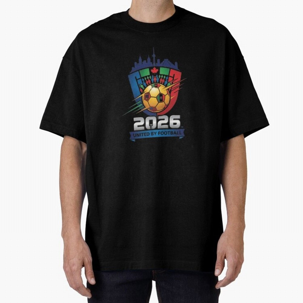 2026 World Cup United by Football Shield Emblem with Skyline Classic T-Shirt Celebrate the Next Chapter of FIFA World Cup 2026 USA Canada Mexico Centered on Messi, Neymar and Mbappe, Argentina, France and Brazil Energy, Retro Football Energy,