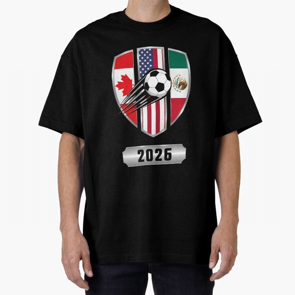 North United America Shield 2026 Cup Classic T-Shirt Stand with Global Football Passion for FIFA World Cup 2026 Group Stage, Driven by Mbappe and Neymar, Argentina, Championship Spirit, Famous Goals, Roaring Crowds and International Football Unity;
