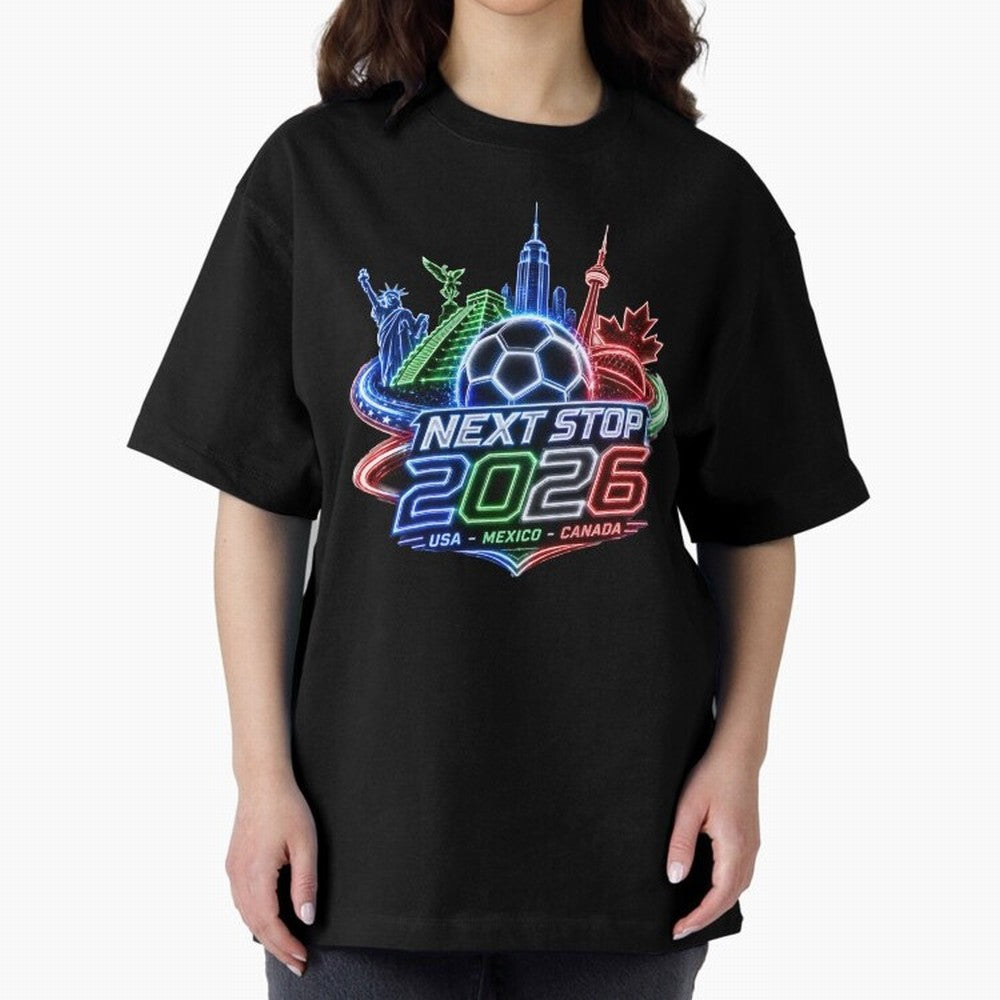 Next Stop 2026 USA Mexico Canada Neon Soccer Emblem Classic T-Shirt Join Supporters Worldwide for FIFA World Cup 2026 USA Canada Mexico Capturing Messi and Cristiano Ronaldo, Brazil Energy, Game Day Rituals, Football Legends, Country Pride and the