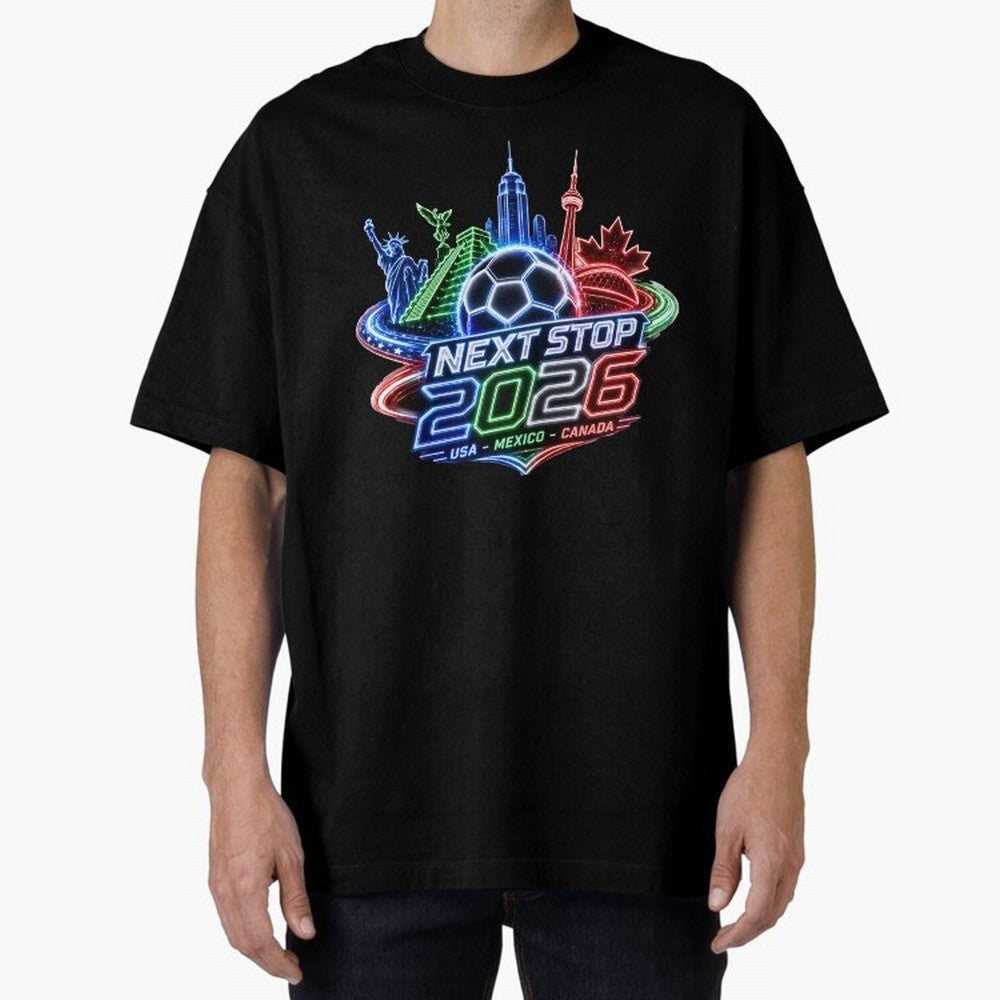 Next Stop 2026 USA Mexico Canada Neon Soccer Emblem Classic T-Shirt Join Supporters Worldwide for FIFA World Cup 2026 USA Canada Mexico Capturing Messi and Cristiano Ronaldo, Brazil Energy, Game Day Rituals, Football Legends, Country Pride and the