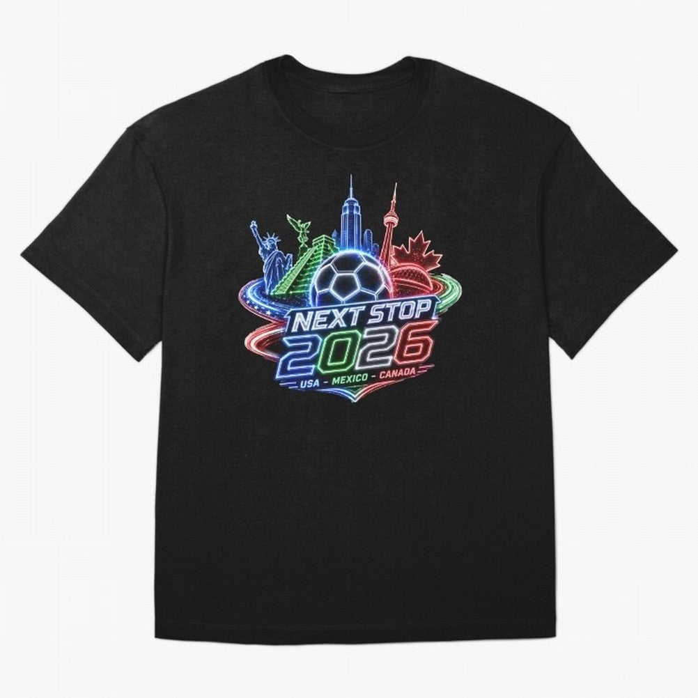 Next Stop 2026 USA Mexico Canada Neon Soccer Emblem Classic T-Shirt Join Supporters Worldwide for FIFA World Cup 2026 USA Canada Mexico Capturing Messi and Cristiano Ronaldo, Brazil Energy, Game Day Rituals, Football Legends, Country Pride and the