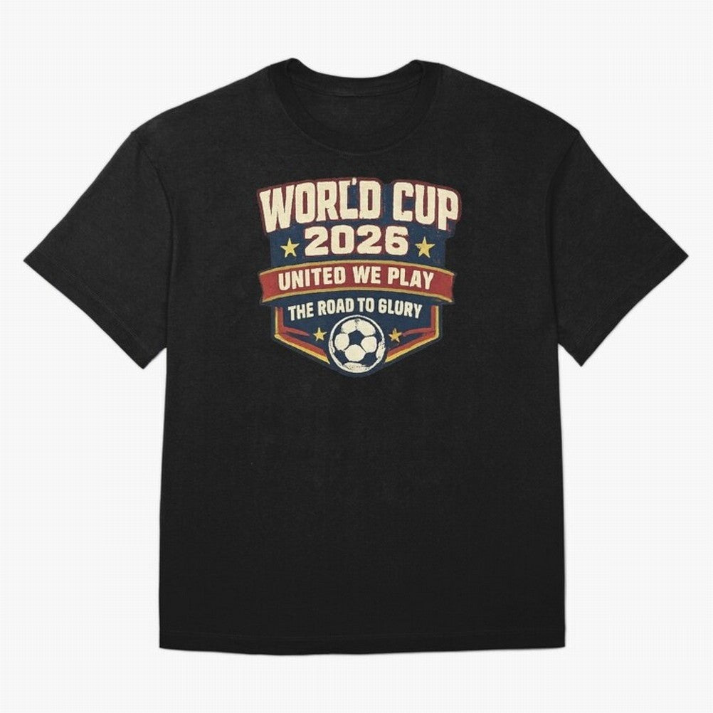 World Cup 2026 United We Play Vintage Soccer Football Fan Design Classic T-Shirt Bring Home Global Football Passion for FIFA World Cup 2026 Group Stage, Built around Messi and Cristiano Ronaldo, Portugal, Football Festival Excitement, Trophy