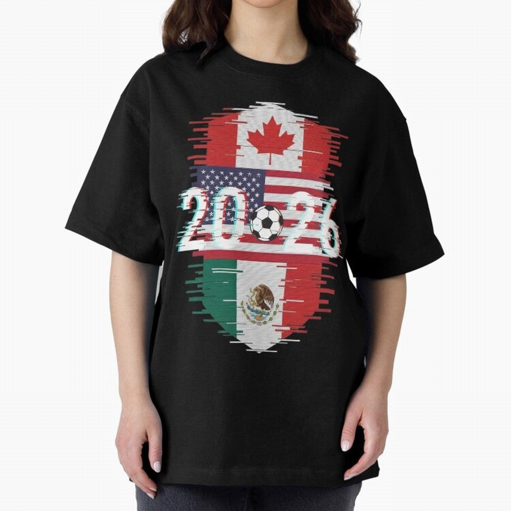 Glitched United 2026 - North America Emblem Classic T-Shirt Back Your Heroes with Match Day Hype around FIFA World Cup 2026 Group Stage, Messi, CR7 and Mbappe, Brazil, Supporter Pride, Iconic Celebrations, Legendary Names and Global Match Day