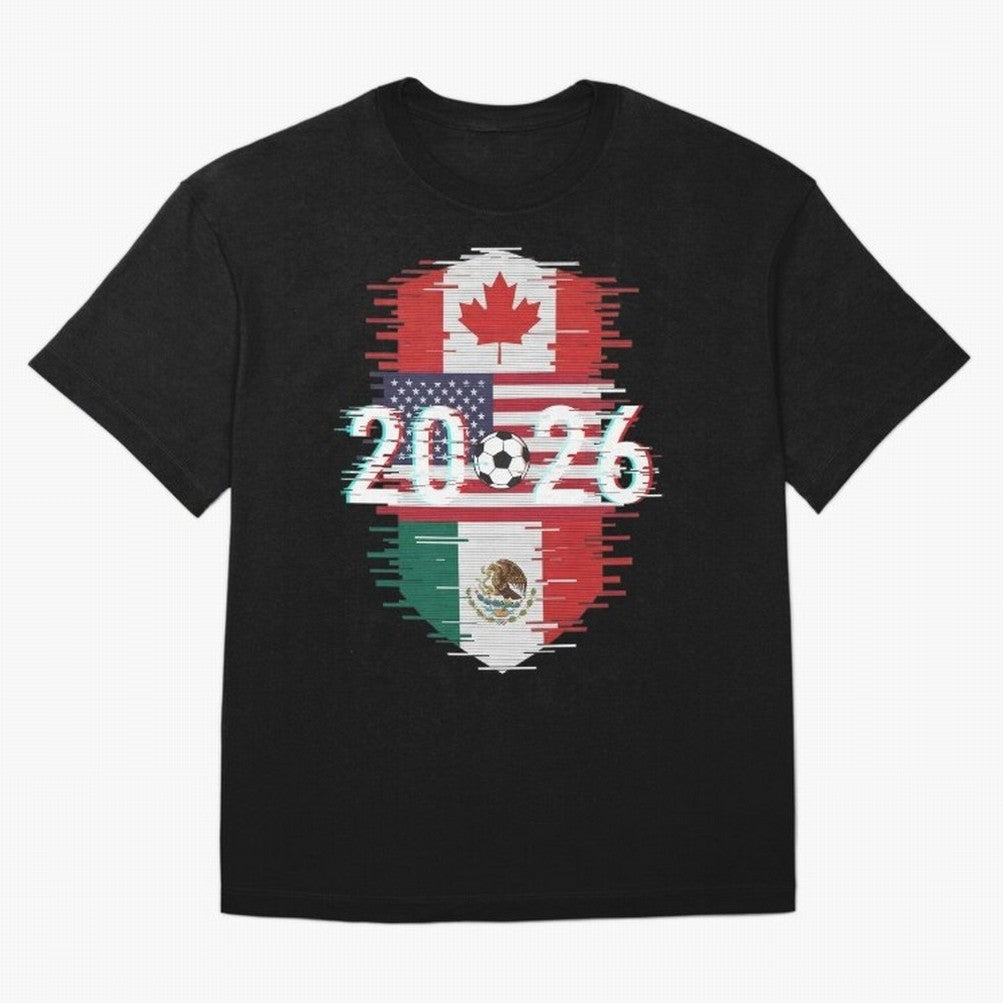Glitched United 2026 - North America Emblem Classic T-Shirt Back Your Heroes with Match Day Hype around FIFA World Cup 2026 Group Stage, Messi, CR7 and Mbappe, Brazil, Supporter Pride, Iconic Celebrations, Legendary Names and Global Match Day
