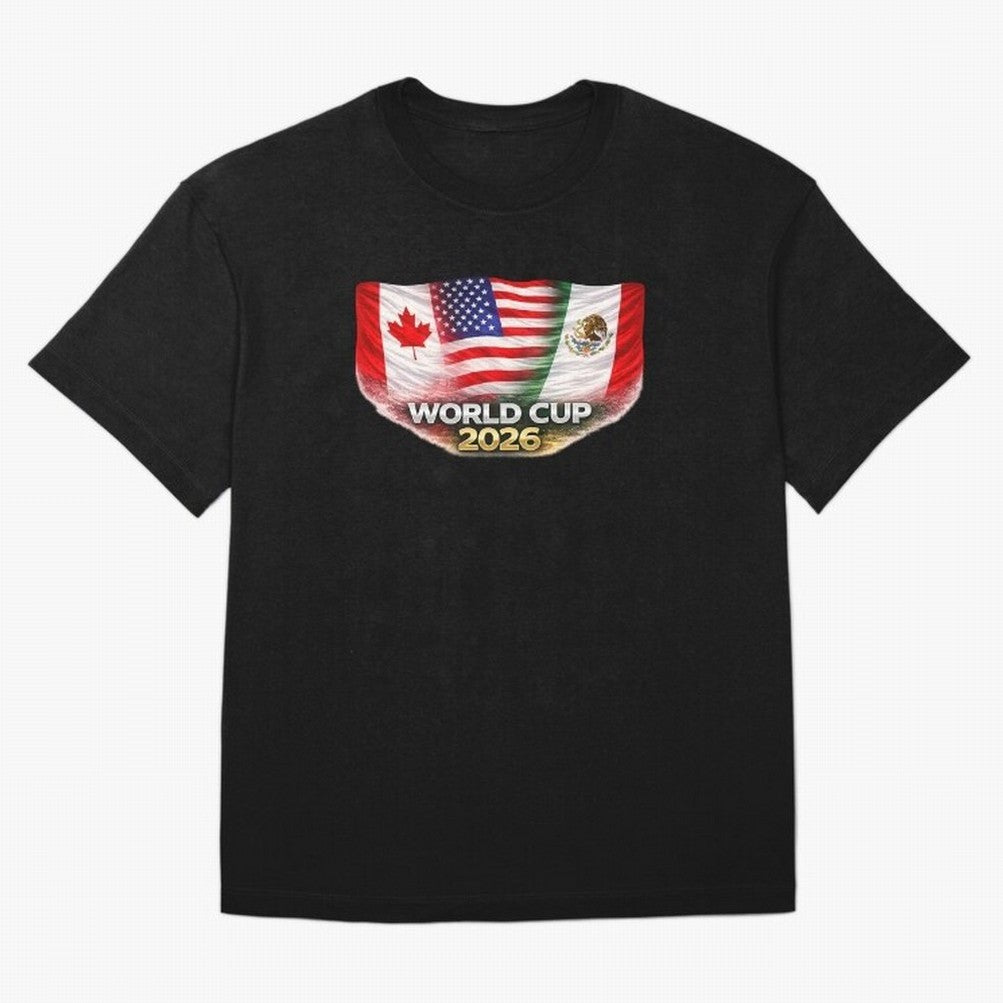 World Cup 2026 North America Flags Design ¨C USA Canada Mexico Soccer Fan Graphic Classic T-Shirt Celebrate the Biggest Stage of Global Football Passion for FIFA World Cup 2026, Filled with Cristiano Ronaldo, Argentina, France and Brazil, Champion