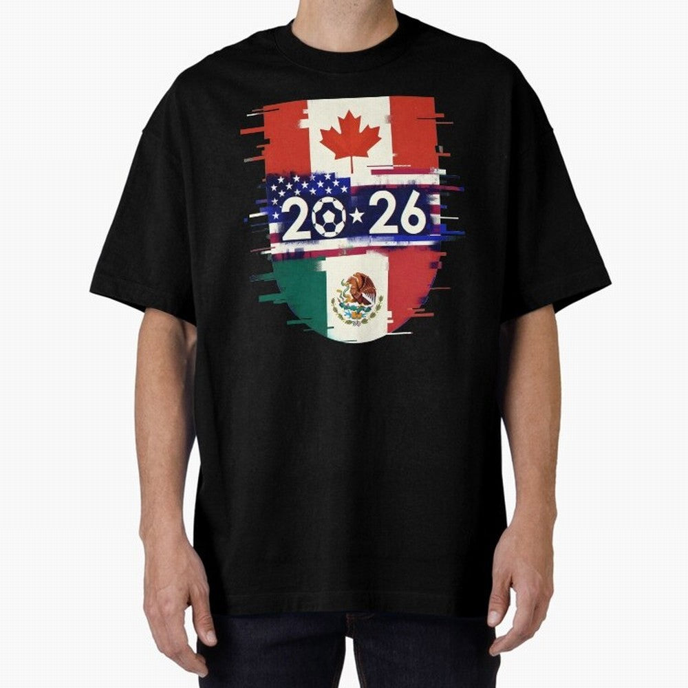 Glitched United 2026 - North America Emblem Cup Classic T-Shirt Join the Global Buzz around the FIFA World Cup 2026 Journey through Messi and Cristiano Ronaldo Highlights, Spain and Netherlands Pride, Goal Celebration Energy, Supporter Heritage,
