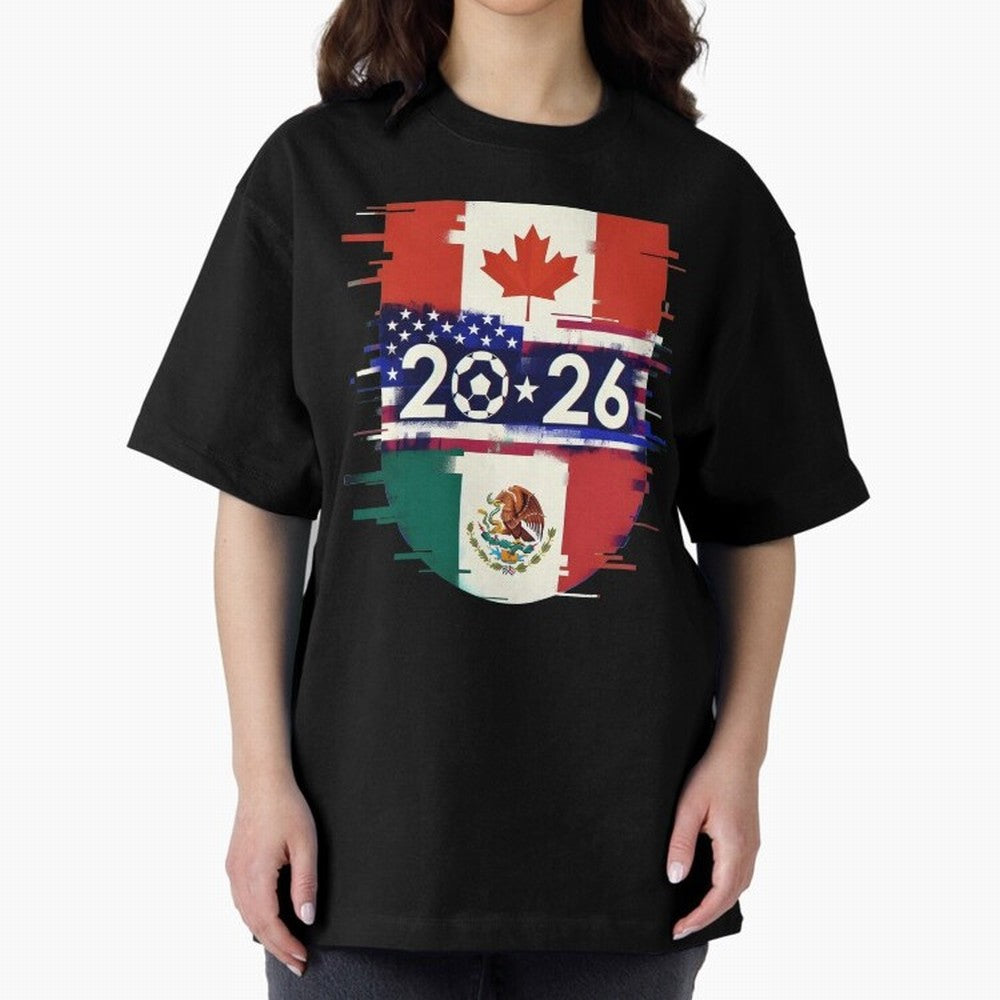 Glitched United 2026 - North America Emblem Cup Classic T-Shirt Join the Global Buzz around the FIFA World Cup 2026 Journey through Messi and Cristiano Ronaldo Highlights, Spain and Netherlands Pride, Goal Celebration Energy, Supporter Heritage,