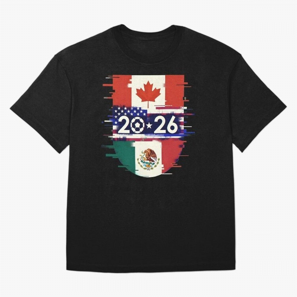 Glitched United 2026 - North America Emblem Cup Classic T-Shirt Join the Global Buzz around the FIFA World Cup 2026 Journey through Messi and Cristiano Ronaldo Highlights, Spain and Netherlands Pride, Goal Celebration Energy, Supporter Heritage,