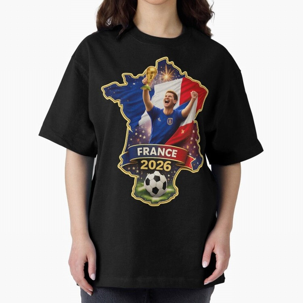 France Map Silhouette 2026 Football Victory Graphic Classic T-Shirt Show Your Tournament Heart for FIFA World Cup 2026 USA Canada Mexico Spirit, Featuring France, Messi and Cristiano Ronaldo, Global Supporter Spirit, Legendary Goals, National