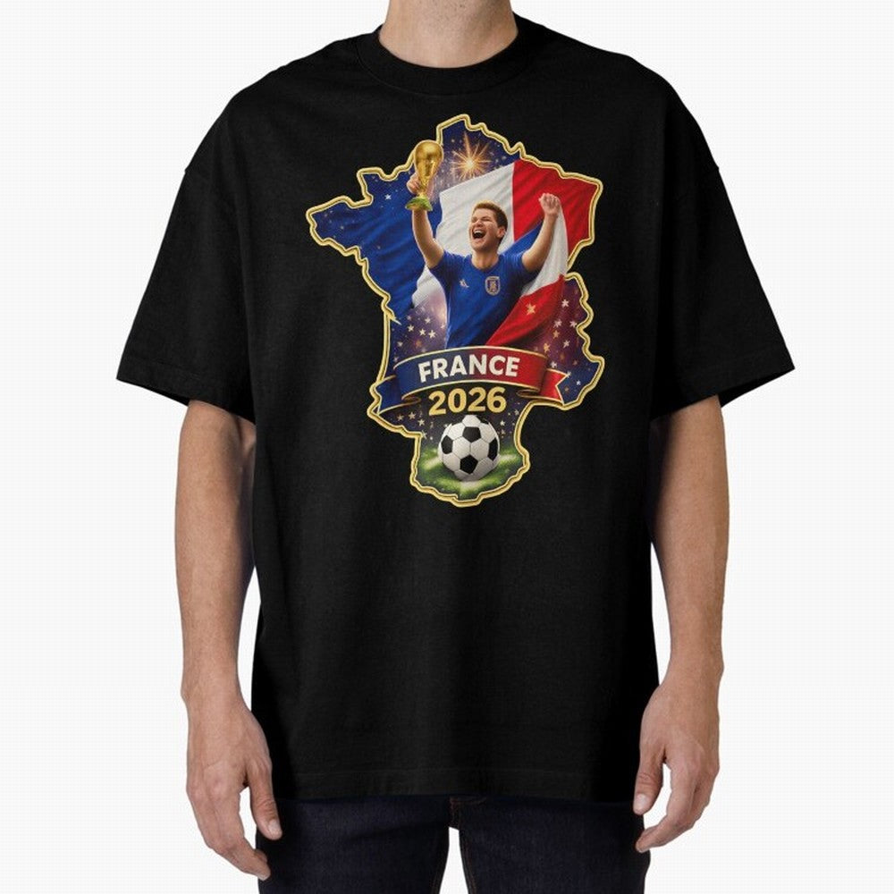 France Map Silhouette 2026 Football Victory Graphic Classic T-Shirt Show Your Tournament Heart for FIFA World Cup 2026 USA Canada Mexico Spirit, Featuring France, Messi and Cristiano Ronaldo, Global Supporter Spirit, Legendary Goals, National