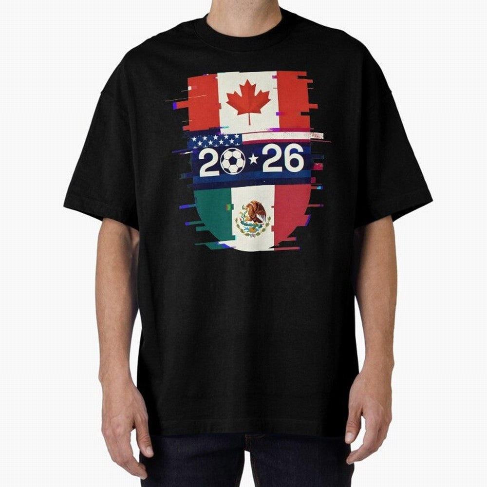 Glitched United 2026 - North America Emblem Cup Classic T-Shirt Feel the Heartbeat of Match Day Hype around FIFA World Cup 2026 Group Stage, CR7 and Messi, Portugal, Spain and Germany, Retro Football Energy, Iconic Rivalries, Trophy Chase Drama and