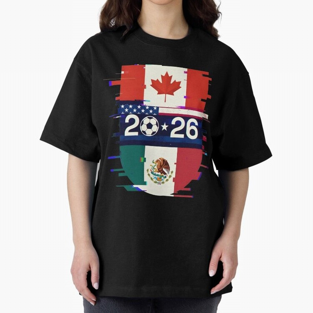 Glitched United 2026 - North America Emblem Cup Classic T-Shirt Feel the Heartbeat of Match Day Hype around FIFA World Cup 2026 Group Stage, CR7 and Messi, Portugal, Spain and Germany, Retro Football Energy, Iconic Rivalries, Trophy Chase Drama and