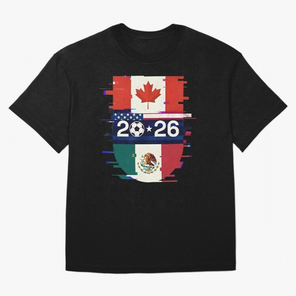 Glitched United 2026 - North America Emblem Cup Classic T-Shirt Feel the Heartbeat of Match Day Hype around FIFA World Cup 2026 Group Stage, CR7 and Messi, Portugal, Spain and Germany, Retro Football Energy, Iconic Rivalries, Trophy Chase Drama and