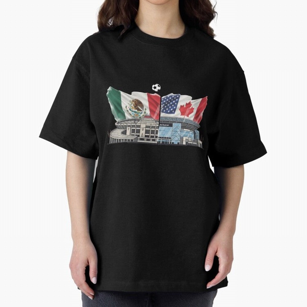 2026 World Cup Opening & Final ¨C Azteca Stadium Mexico & MetLife Stadium USA ¨C Football Design with Mexican, Canadian & US Flags Classic T-Shirt Discover Match Day Hype around FIFA World Cup 2026, Messi, Brazil, Portugal and Argentina, Fan