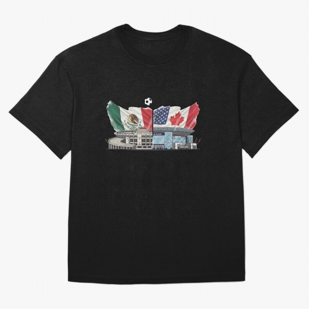 2026 World Cup Opening & Final ¨C Azteca Stadium Mexico & MetLife Stadium USA ¨C Football Design with Mexican, Canadian & US Flags Classic T-Shirt Discover Match Day Hype around FIFA World Cup 2026, Messi, Brazil, Portugal and Argentina, Fan