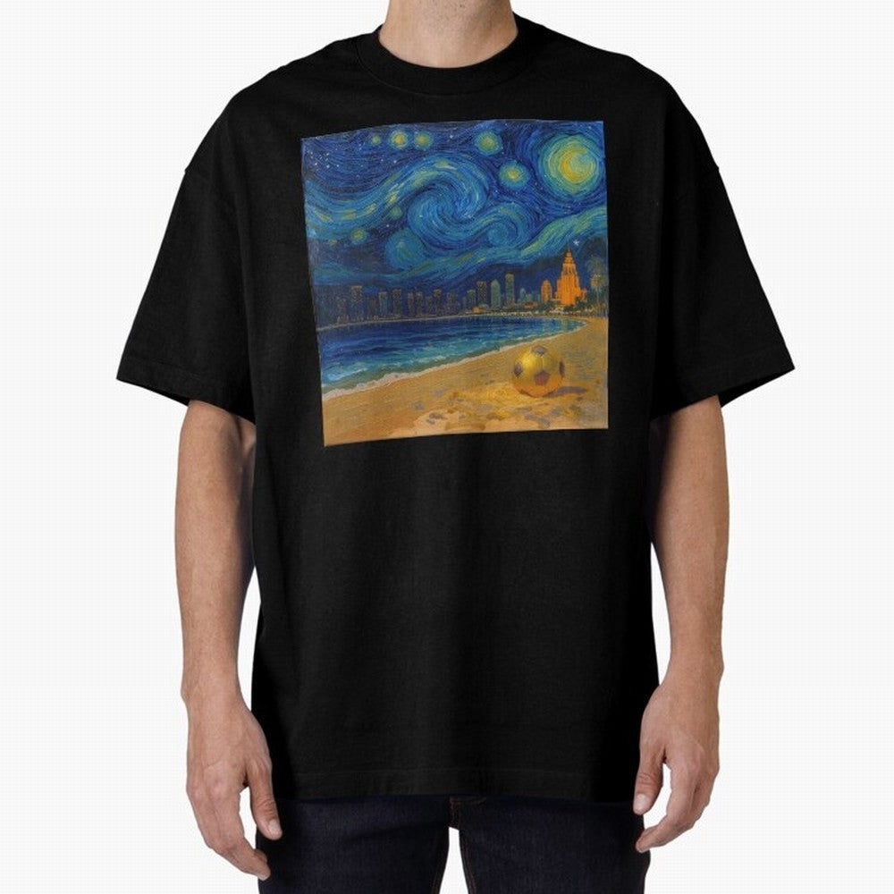Golden Miami Starry Night Beach Soccer Fine Art Print Impasto Oil Painting Classic T-Shirt Show Passion for the Stars of the FIFA World Cup 2026 USA Canada Mexico Journey through Haaland Highlights, Germany Pride, Stadium Memories, Football