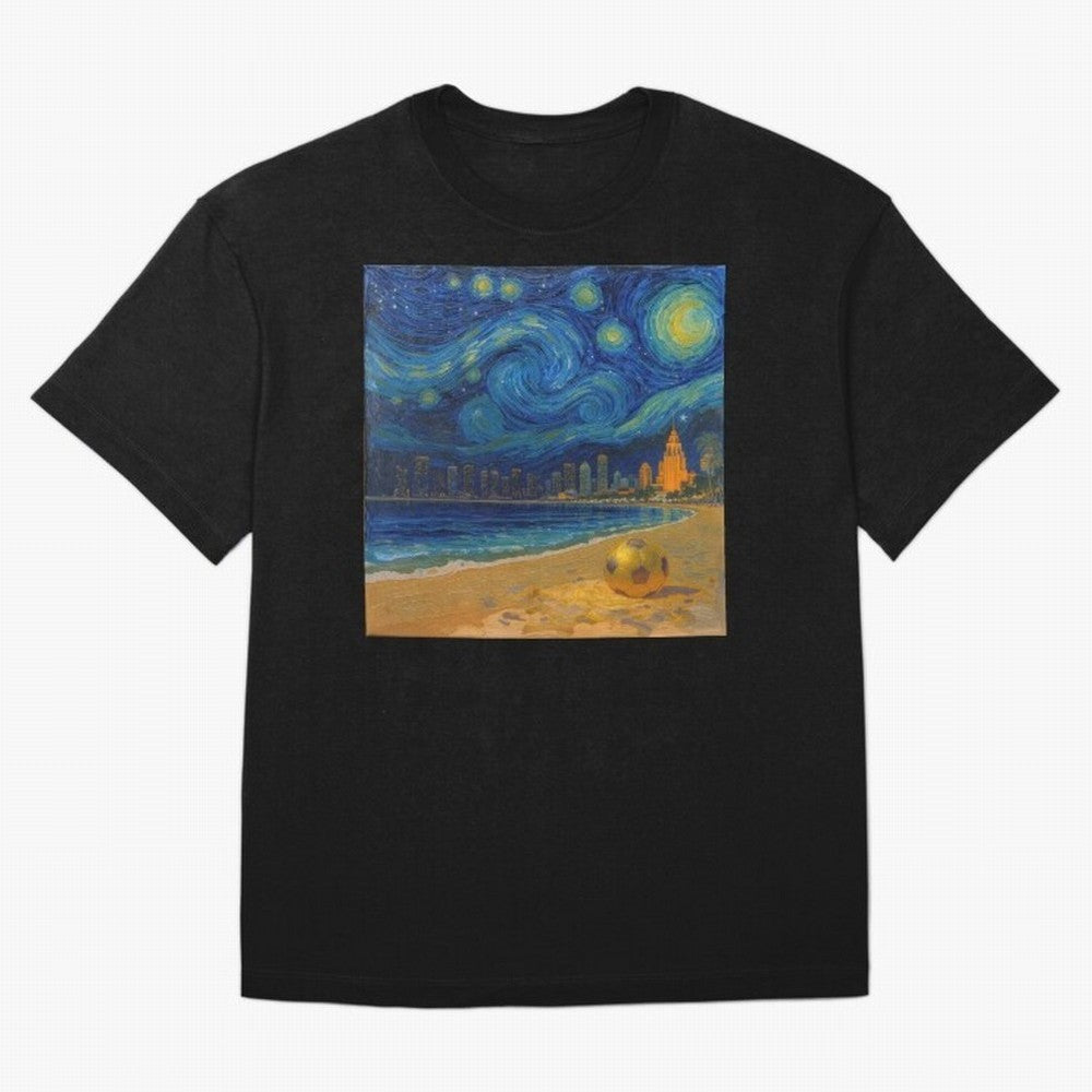 Golden Miami Starry Night Beach Soccer Fine Art Print Impasto Oil Painting Classic T-Shirt Show Passion for the Stars of the FIFA World Cup 2026 USA Canada Mexico Journey through Haaland Highlights, Germany Pride, Stadium Memories, Football