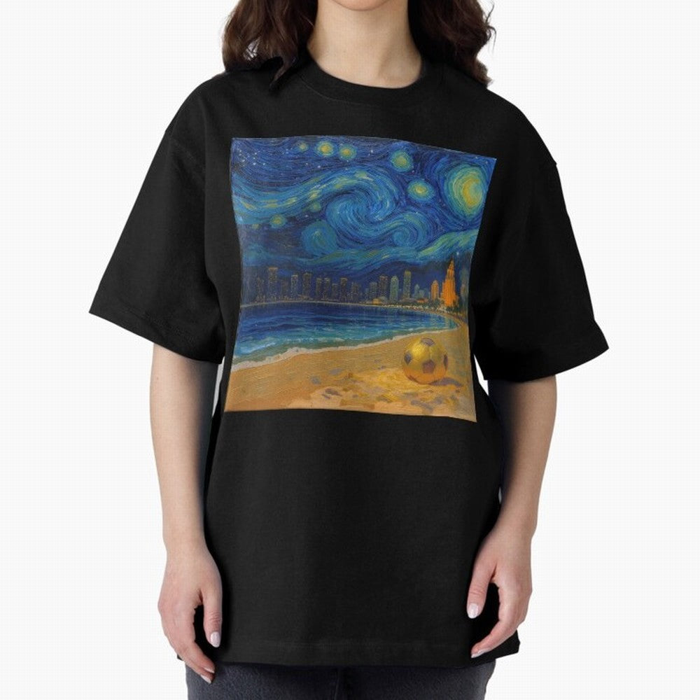 Golden Miami Starry Night Beach Soccer Fine Art Print Impasto Oil Painting Classic T-Shirt Show Passion for the Stars of the FIFA World Cup 2026 USA Canada Mexico Journey through Haaland Highlights, Germany Pride, Stadium Memories, Football