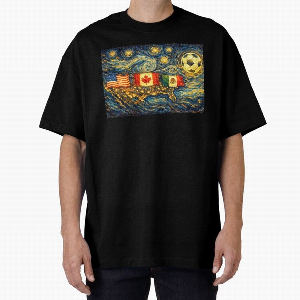 North America Soccer Starry Night Dreamy and Swirls Inspired from Van Gogh Classic T-Shirt Honor the Beautiful Game during Global Football Passion for FIFA World Cup 2026, Built around Haaland, Spain, Sports Nostalgia, International Competition,