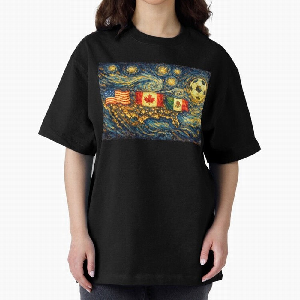 North America Soccer Starry Night Dreamy and Swirls Inspired from Van Gogh Classic T-Shirt Honor the Beautiful Game during Global Football Passion for FIFA World Cup 2026, Built around Haaland, Spain, Sports Nostalgia, International Competition,