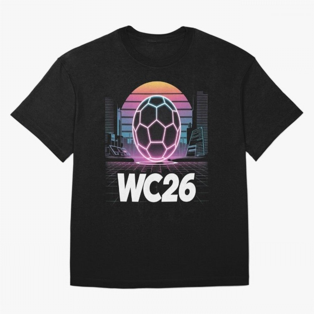 Retrofuturistic World Cup 2026 ¡ª Retro Sci-Fi Football Poster Classic T-Shirt Refresh FIFA World Cup 2026 Group Stage Inspired by CR7 and Messi, Netherlands Energy, Vintage Soccer Flavor, Modern Football Stars, National Flags and Final Night