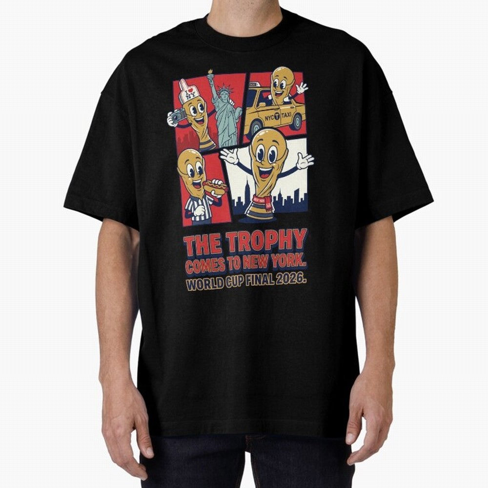 The Trophy Comes to New York ¡ª World Cup Final V1 Classic T-Shirt Back the Journey through FIFA World Cup 2026 Group Stage Spirit, Capturing France and Portugal, Messi and Cristiano Ronaldo, Worldwide Fan Energy, Dramatic Goals, Stadium Lights and