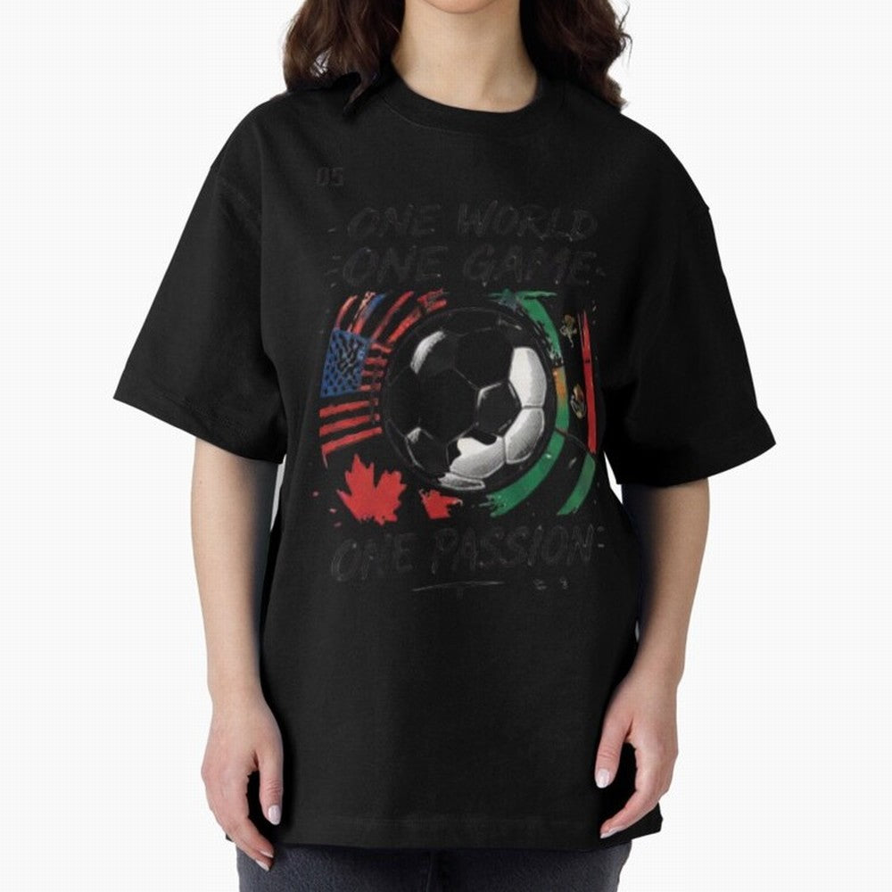 One World One Game Football Graphic Tee Classic T-Shirt Celebrate Global Passion for FIFA World Cup 2026 USA Canada Mexico Spirit, Capturing Spain and Netherlands, Messi, Champion Mindset, Group Stage Buzz, Knockout Tension and Passionate Fan