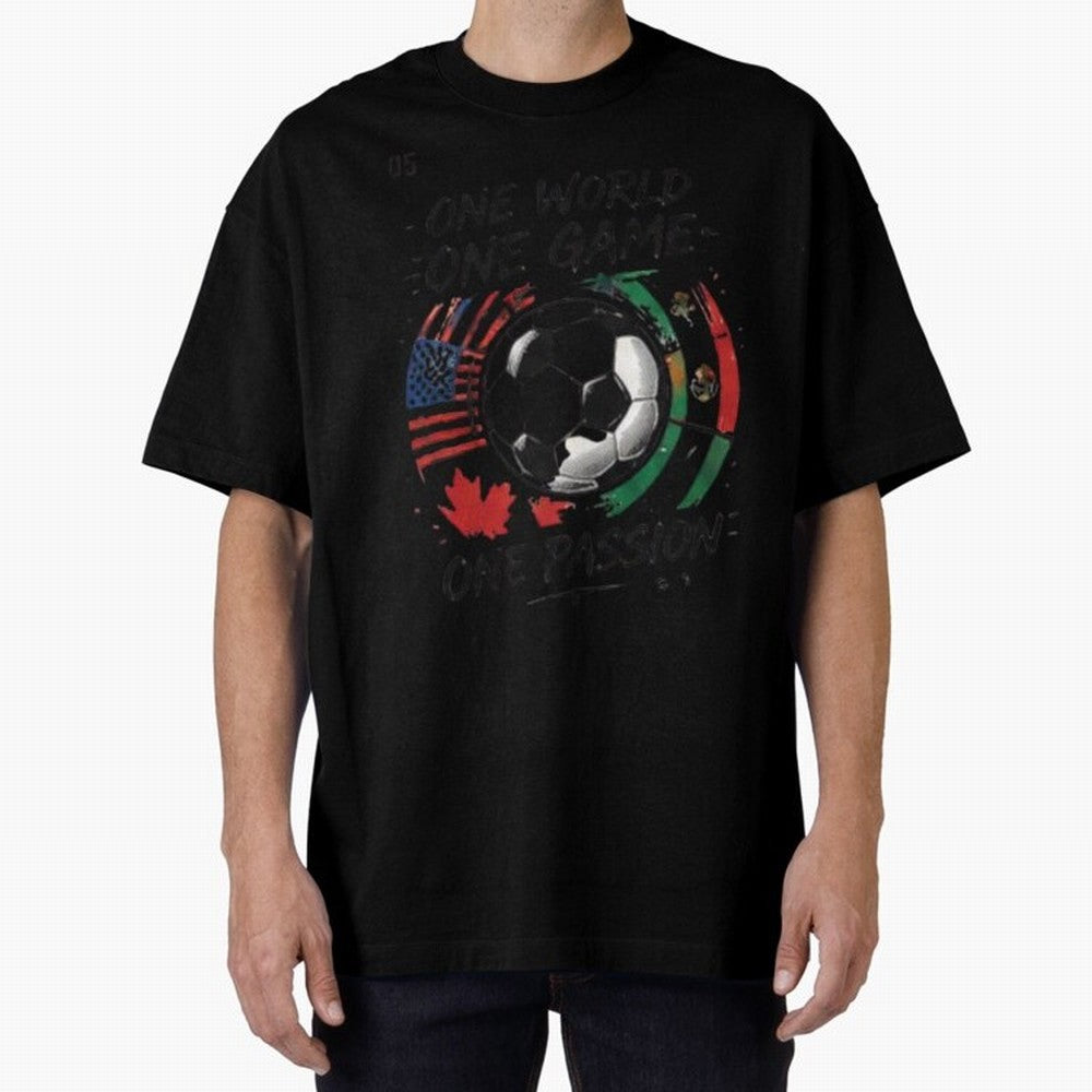 One World One Game Football Graphic Tee Classic T-Shirt Celebrate Global Passion for FIFA World Cup 2026 USA Canada Mexico Spirit, Capturing Spain and Netherlands, Messi, Champion Mindset, Group Stage Buzz, Knockout Tension and Passionate Fan