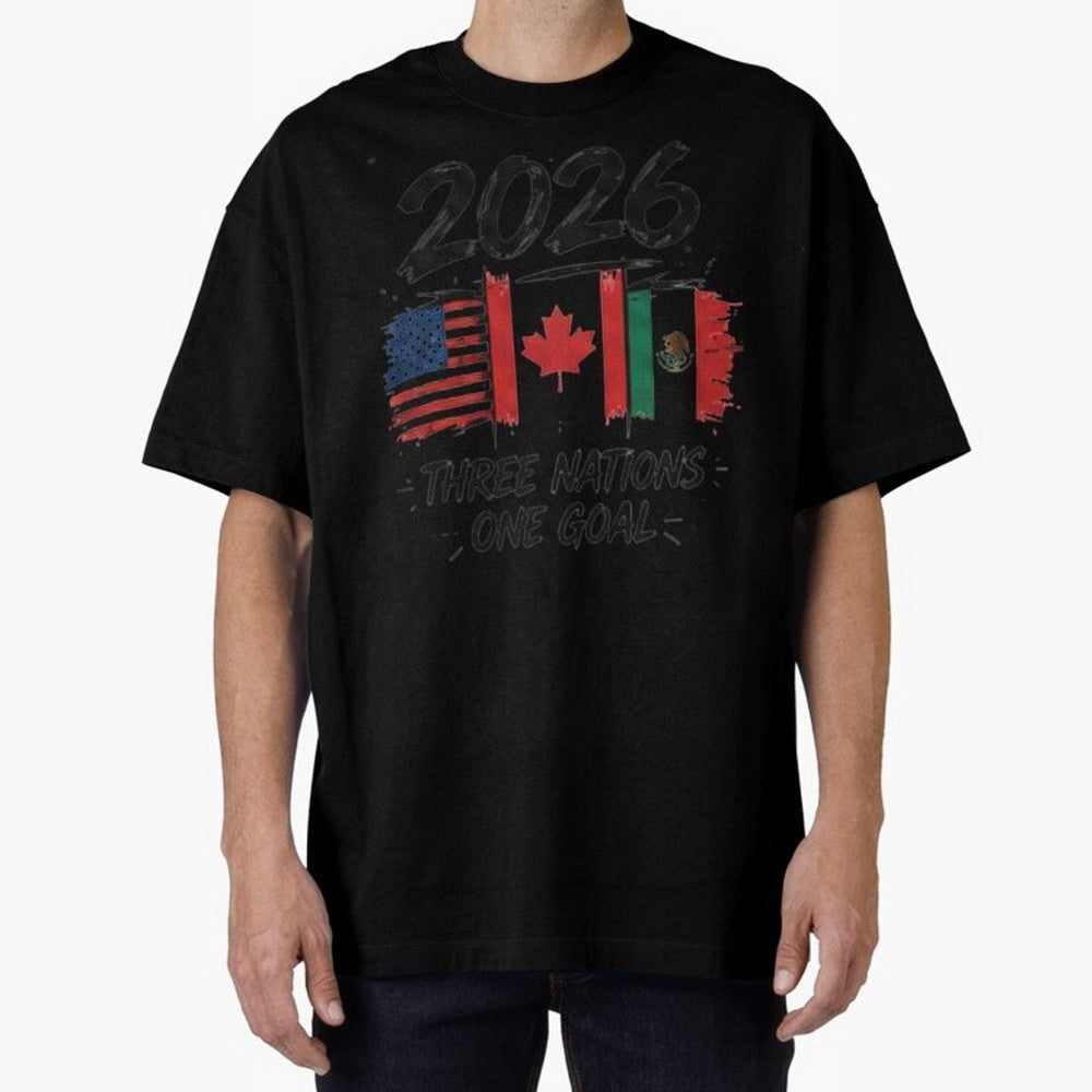 2026 Three Nations One Goal Football Tee Classic T-Shirt Bring Retro Soccer Energy to the FIFA World Cup 2026 USA Canada Mexico Journey through CR7 and Messi Highlights, England, France and Netherlands Pride, Global Supporter Spirit, Legendary