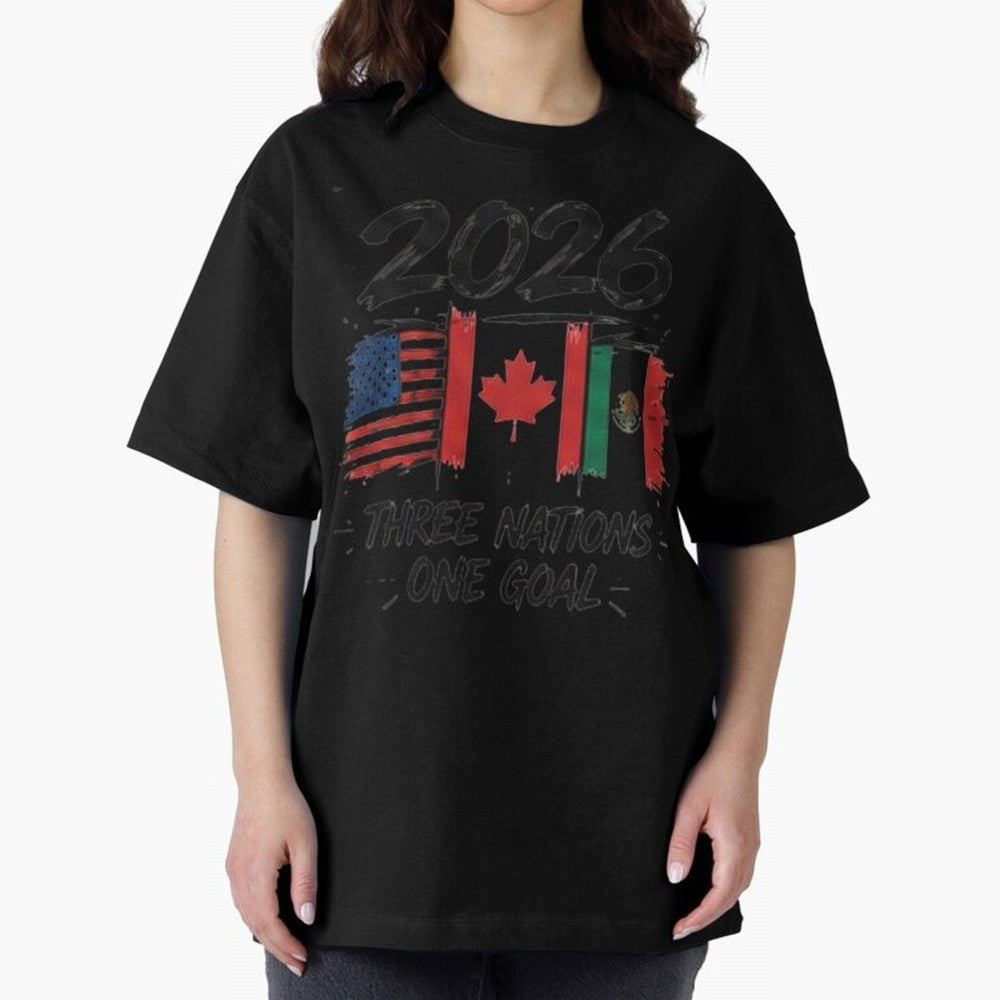2026 Three Nations One Goal Football Tee Classic T-Shirt Bring Retro Soccer Energy to the FIFA World Cup 2026 USA Canada Mexico Journey through CR7 and Messi Highlights, England, France and Netherlands Pride, Global Supporter Spirit, Legendary