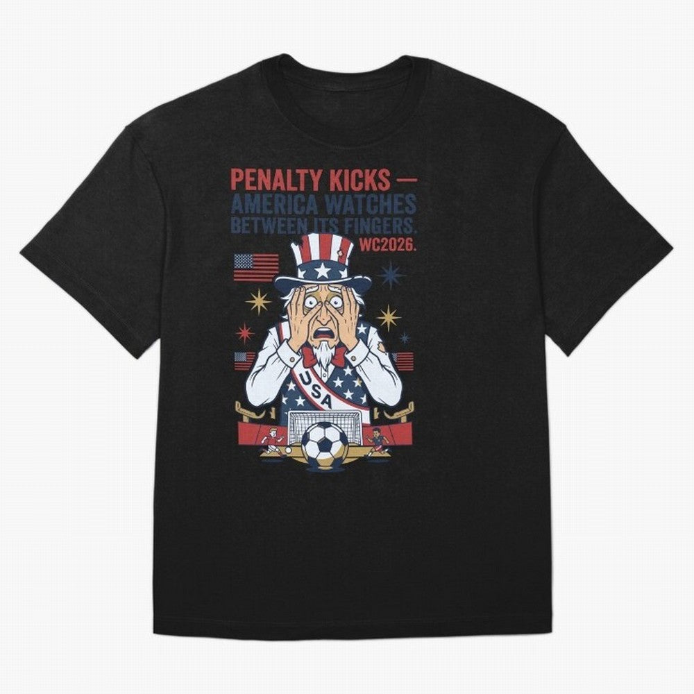 Penalty Kicks ¡ª America Watches Between Its Fingers V1 Classic T-Shirt Celebrate Global Passion for the FIFA World Cup 2026 Group Stage Journey through CR7 and Messi Highlights, France and Portugal Pride, Supporter Pride, Iconic Celebrations,
