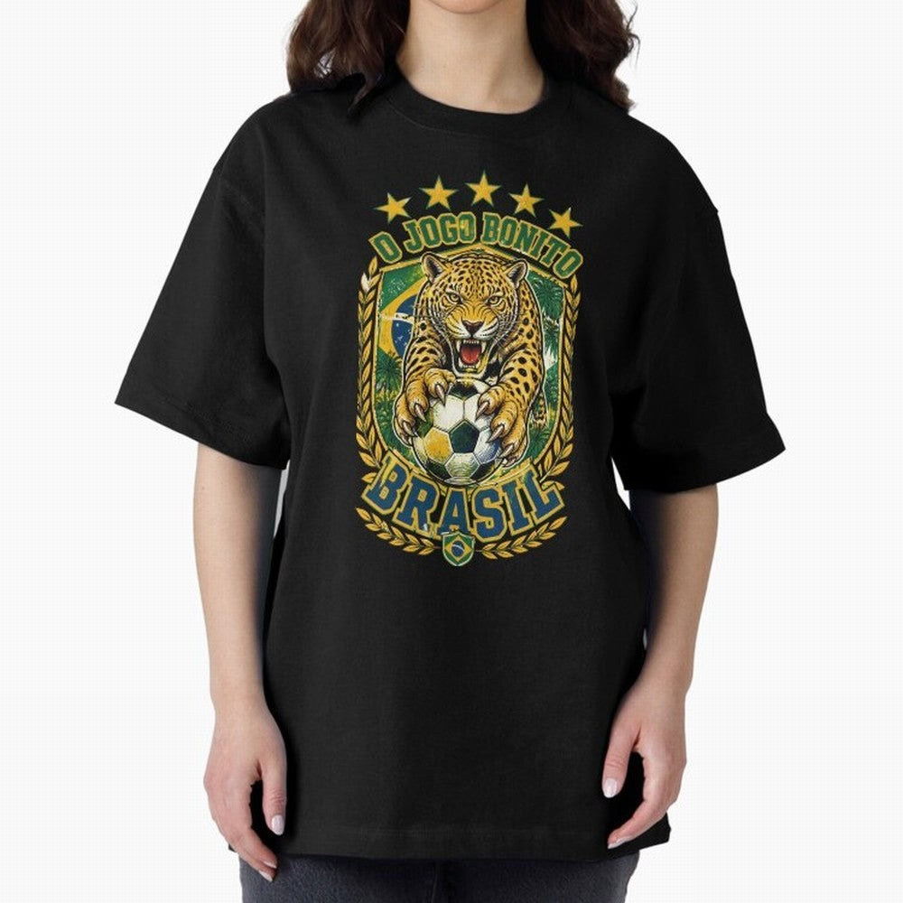 Brazil Soccer Jaguar - O Jogo Bonito Vintage 5 Stars Football Fan T-Shirt Classic T-Shirt Keep the Match Day Mood of Global Football Passion for FIFA World Cup 2026 USA Canada Mexico, Featuring Messi, England and Germany, Soccer Culture, Superstar