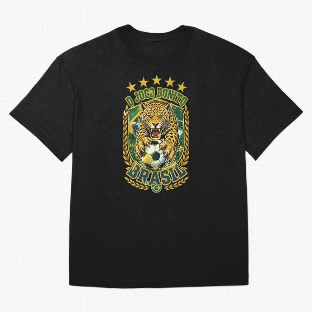 Brazil Soccer Jaguar - O Jogo Bonito Vintage 5 Stars Football Fan T-Shirt Classic T-Shirt Keep the Match Day Mood of Global Football Passion for FIFA World Cup 2026 USA Canada Mexico, Featuring Messi, England and Germany, Soccer Culture, Superstar