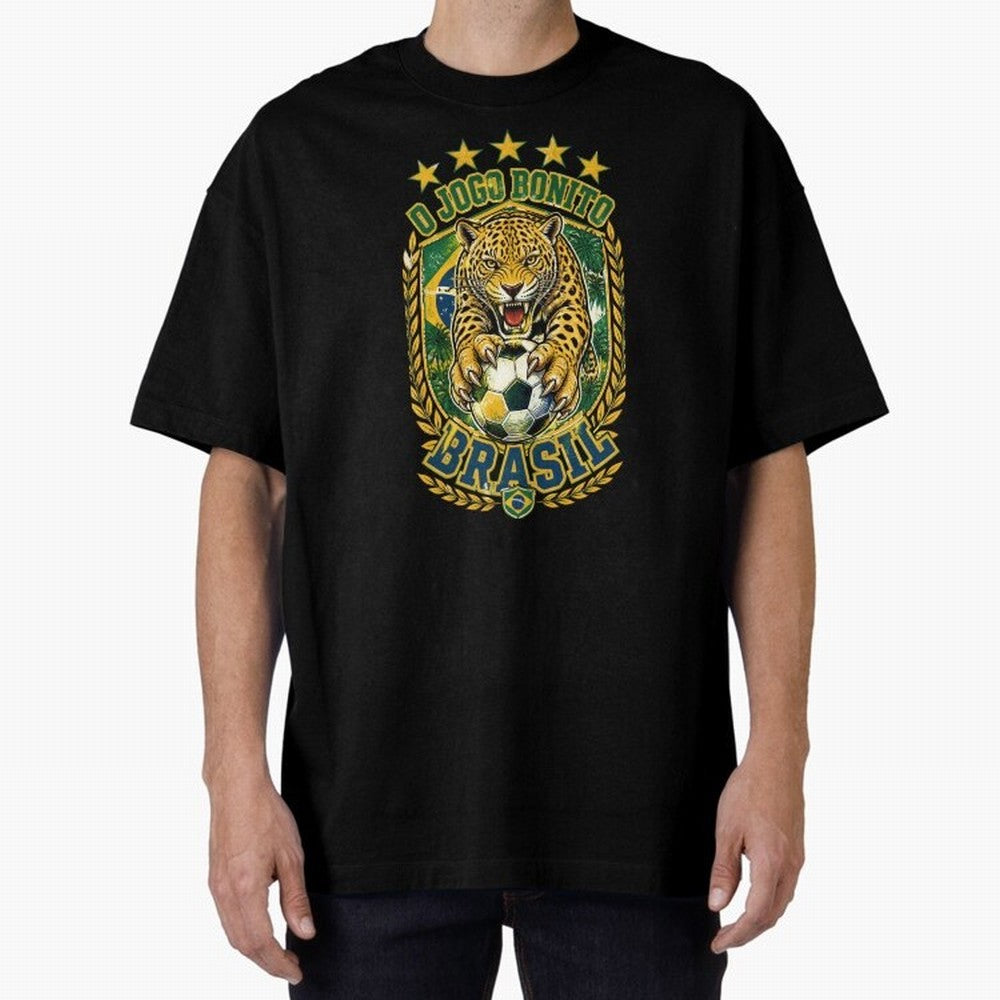 Brazil Soccer Jaguar - O Jogo Bonito Vintage 5 Stars Football Fan T-Shirt Classic T-Shirt Keep the Match Day Mood of Global Football Passion for FIFA World Cup 2026 USA Canada Mexico, Featuring Messi, England and Germany, Soccer Culture, Superstar