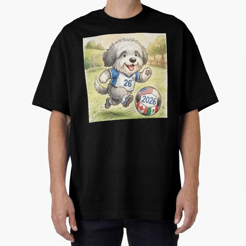 Cute Sheepdog Soccer Star - 2026 World Cup Fluffy Puppy Classic T-Shirt Share the Excitement of FIFA World Cup 2026 Group Stage Spirit, Made for Spain, Neymar, Haaland and Cristiano Ronaldo, Vintage Soccer Flavor, Modern Football Stars, National