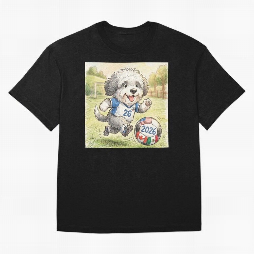 Cute Sheepdog Soccer Star - 2026 World Cup Fluffy Puppy Classic T-Shirt Share the Excitement of FIFA World Cup 2026 Group Stage Spirit, Made for Spain, Neymar, Haaland and Cristiano Ronaldo, Vintage Soccer Flavor, Modern Football Stars, National