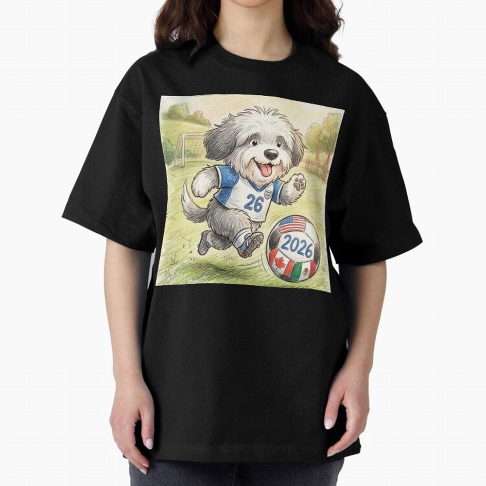 Cute Sheepdog Soccer Star - 2026 World Cup Fluffy Puppy Classic T-Shirt Share the Excitement of FIFA World Cup 2026 Group Stage Spirit, Made for Spain, Neymar, Haaland and Cristiano Ronaldo, Vintage Soccer Flavor, Modern Football Stars, National