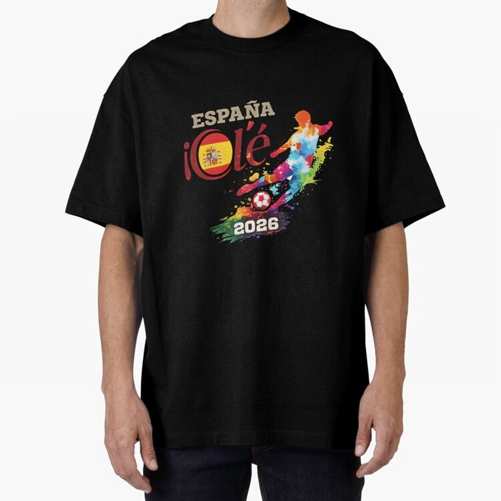 Spain Ol¨¦ 2026 Colorful Watercolor Football Graphic Classic T-Shirt Carry the Colors and Pride of FIFA World Cup 2026 USA Canada Mexico Spirit, Inspired by Brazil, Portugal and Argentina, Mbappe, Soccer Culture, Superstar Moments, National Team