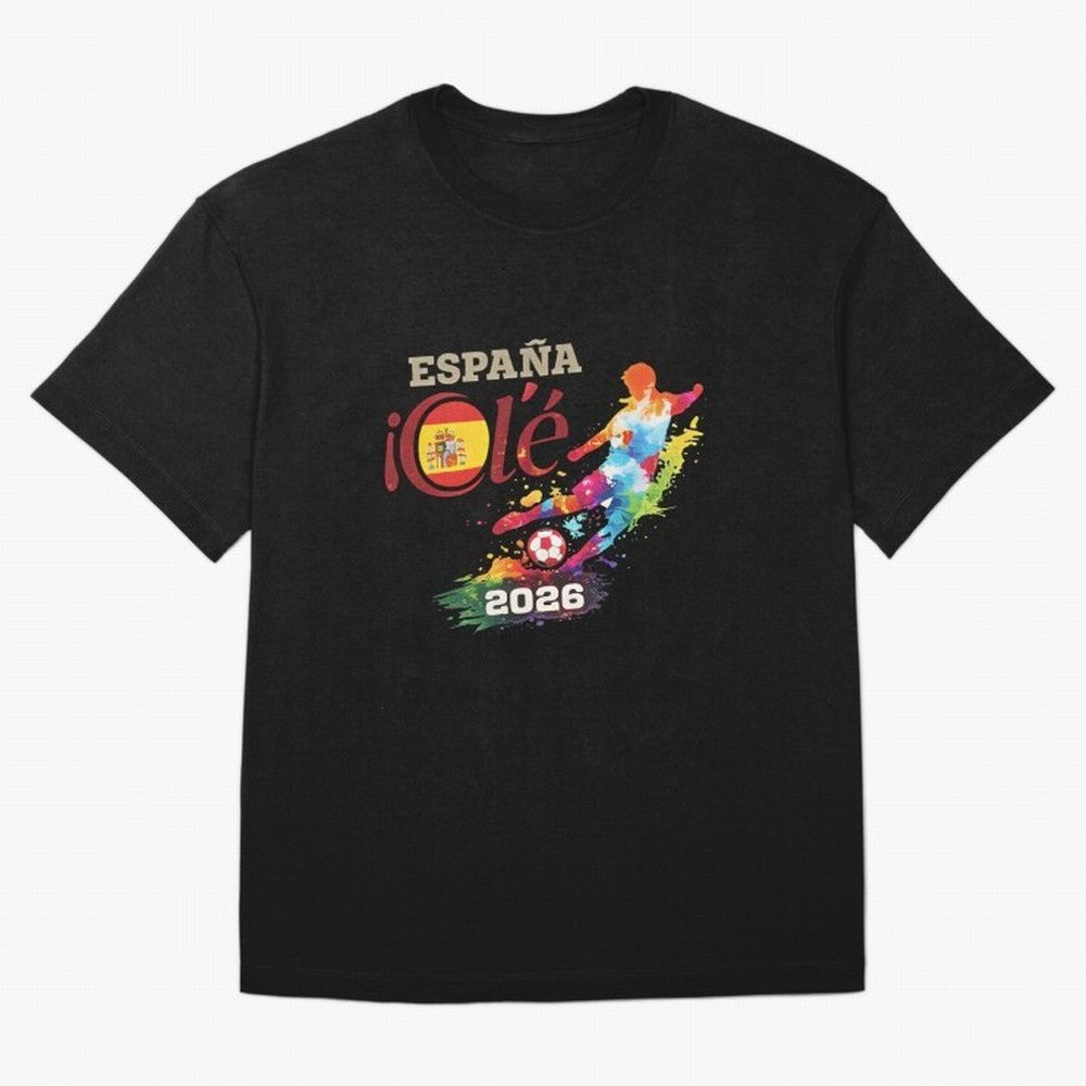 Spain Ol¨¦ 2026 Colorful Watercolor Football Graphic Classic T-Shirt Carry the Colors and Pride of FIFA World Cup 2026 USA Canada Mexico Spirit, Inspired by Brazil, Portugal and Argentina, Mbappe, Soccer Culture, Superstar Moments, National Team