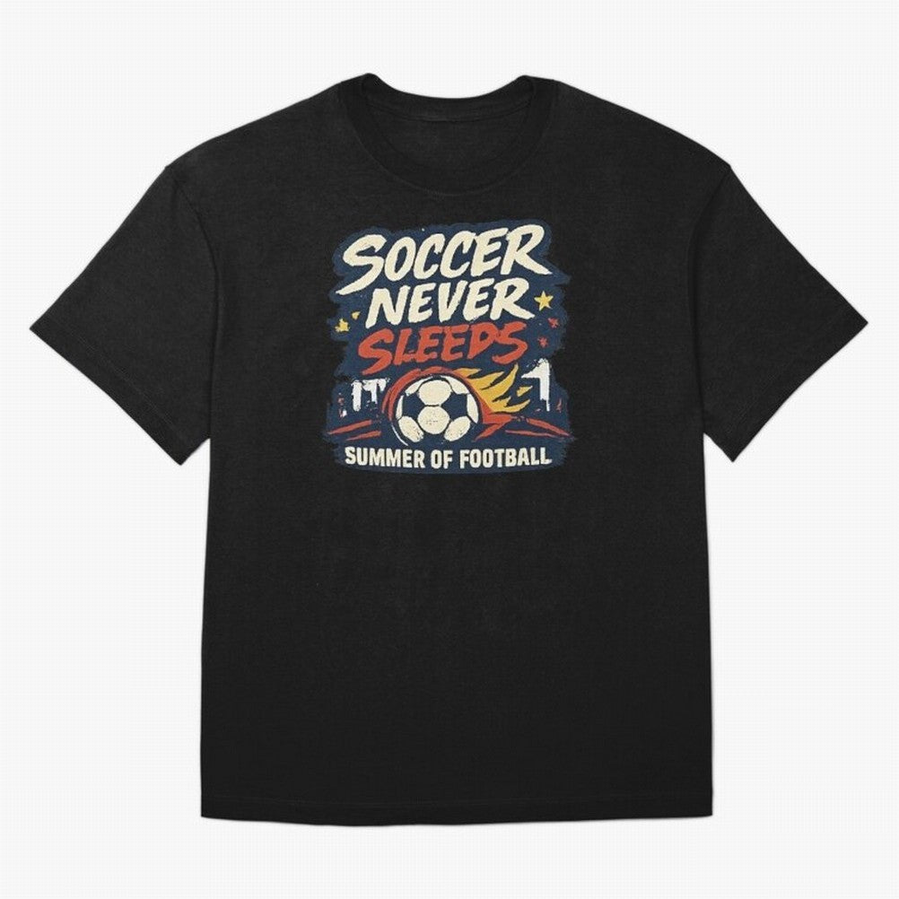 Soccer Never Sleeps Summer of Football Vintage Soccer Fan Tee Classic T-Shirt Celebrate Fan Culture around the FIFA World Cup 2026 USA Canada Mexico Journey through Neymar, Haaland and Cristiano Ronaldo Highlights, Argentina, France and Brazil