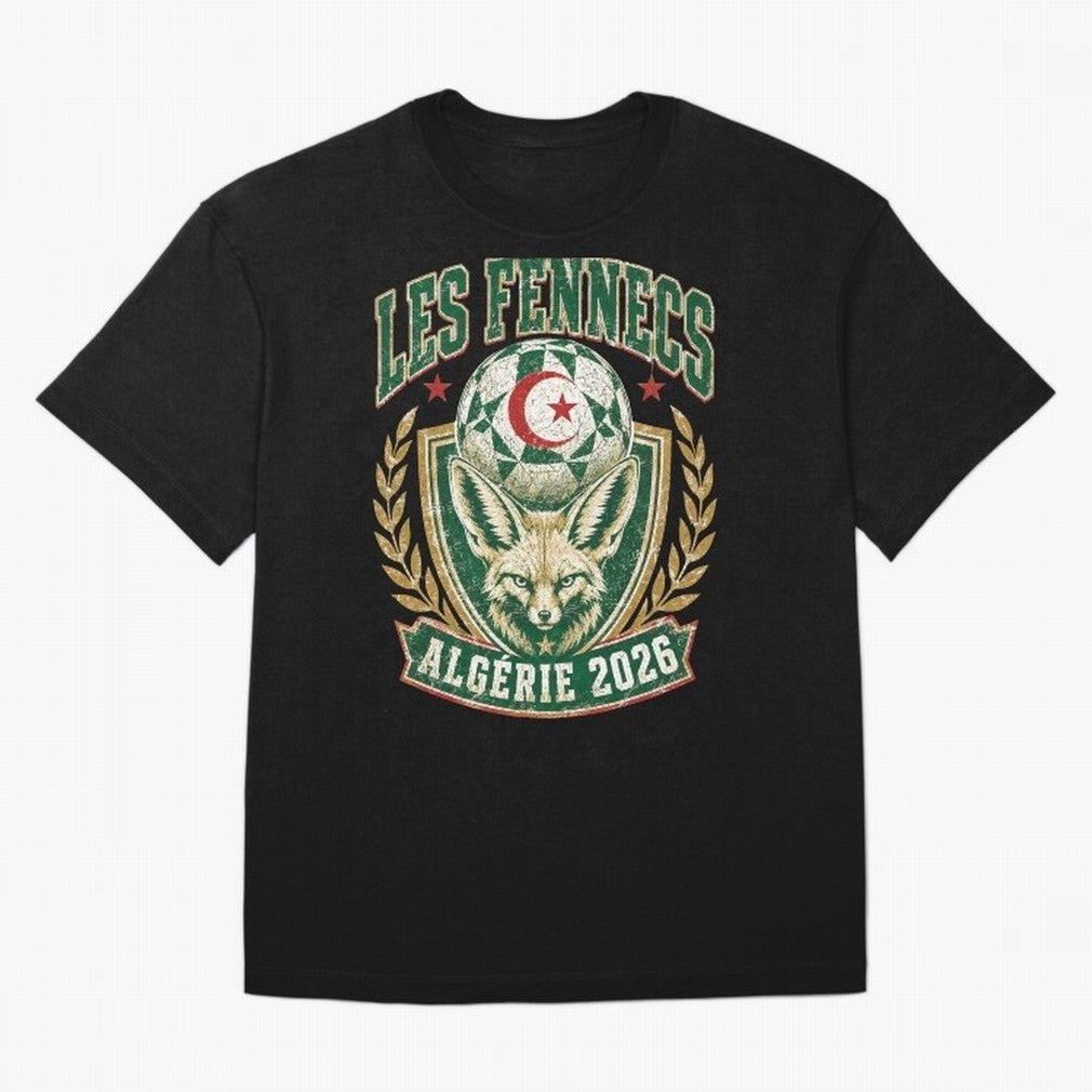 Les Fennecs Alg¨¦rie 2026 World Cup Soccer T-Shirt Classic T-Shirt Celebrate Unforgettable Nights in FIFA World Cup 2026 Spirit, Centered on France, CR7, Championship Spirit, Famous Goals, Roaring Crowds and International Football Unity; Great for
