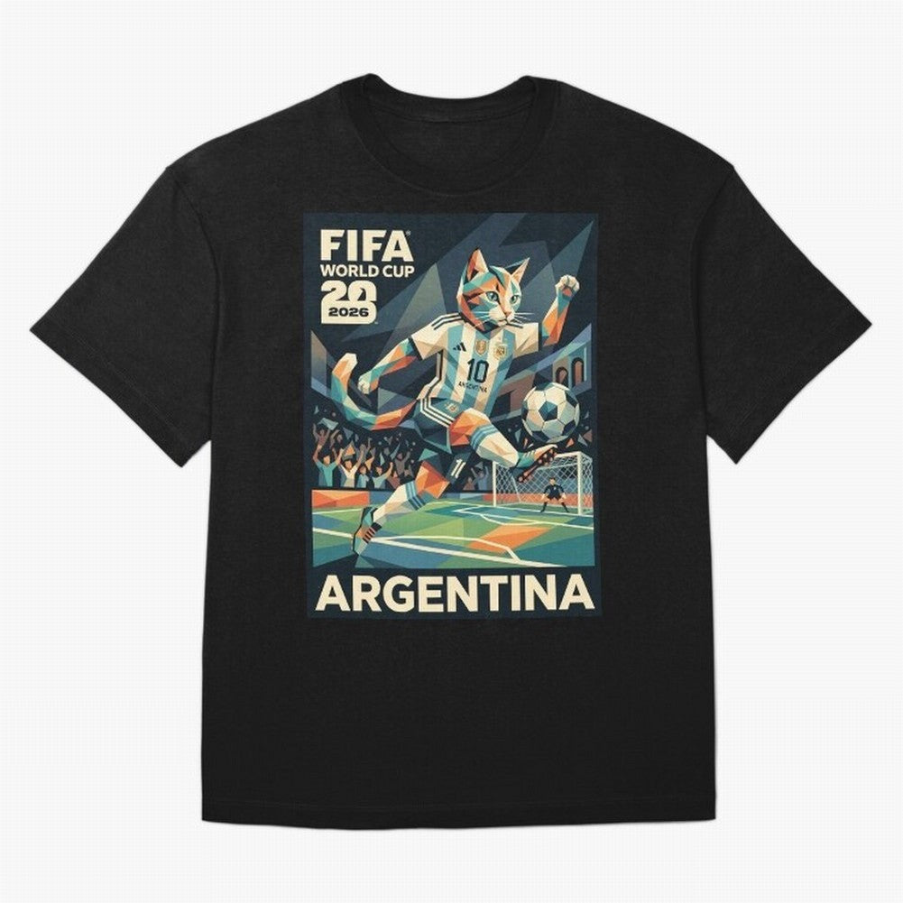 Argentina Cat World Cup 2026 ¨C Geometric Football Art Classic T-Shirt Feel the Trophy Chase of the FIFA World Cup 2026 USA Canada Mexico Journey through Cristiano Ronaldo Highlights, England, France and Netherlands Pride, Match Day Excitement,